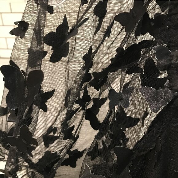 THRTY THIRTY Dress Womens Medium Black Mesh Butterfly Applique Puff Sleeve Mini - Picture 2 of 11